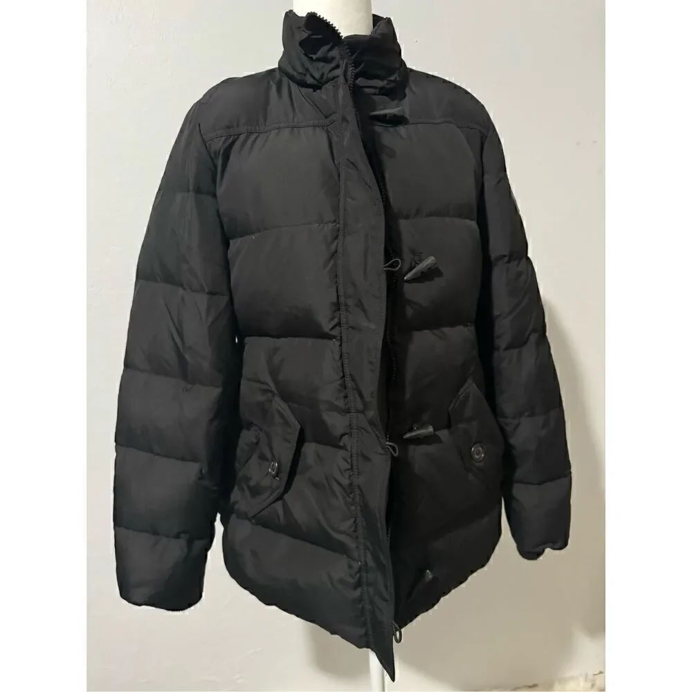 Lauren Ralph Lauren polo puffer jacket black front zipper logo patch on the arm